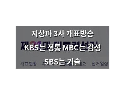지상파 3사 개표방송 KBS는 정통 MBC는 감성 SBS는 기술
