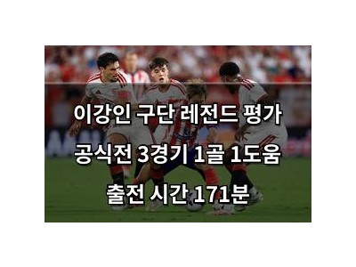 이강인 구단 레전드 평가 공식전 3경기 1골 1도움 출전 시간 171분